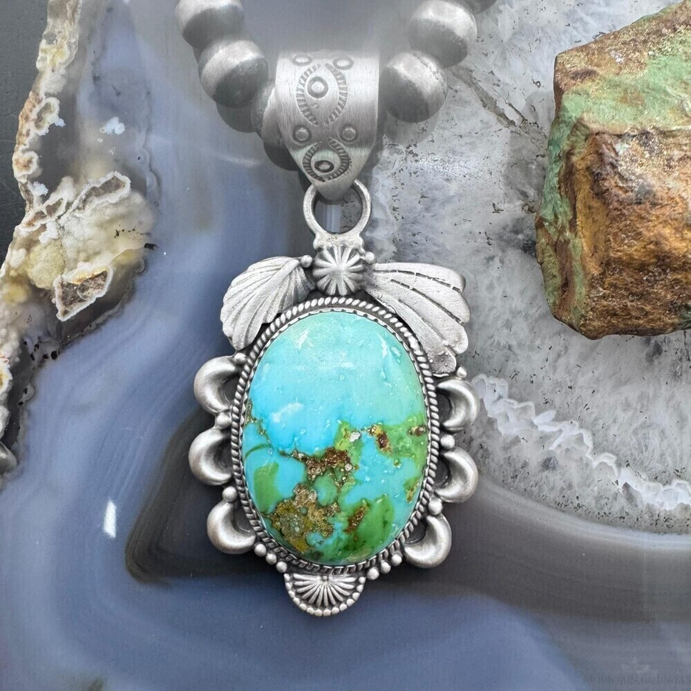 Sterling Southwestern Style Chubby High Grade Sonora Gold Turquoise Pendant